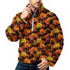 Men's Halloween Print Flannel Zip-Up Sweatshirt, Plus Size Stand Collar Casual Fall Winter Top