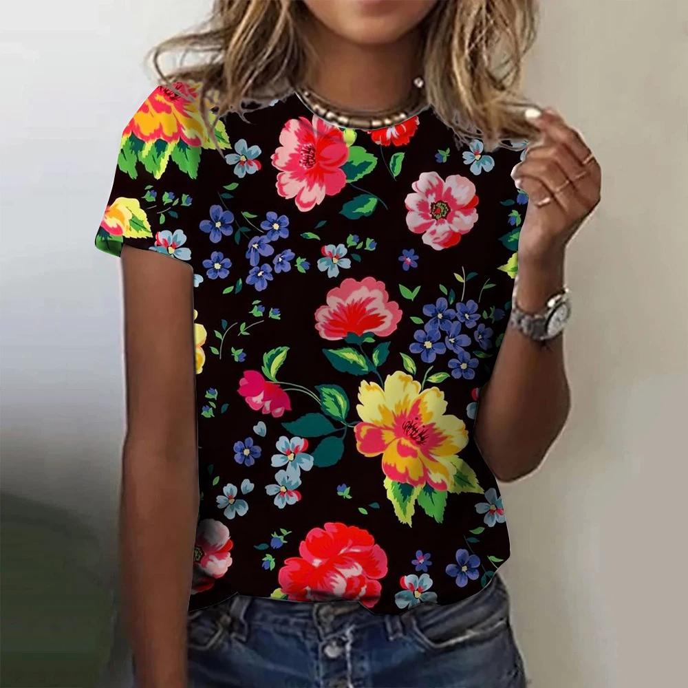 Women's T-shirt Summer Fashion Short Sleeved T-shirt Top Love 3D Printed Round Neck Casual T-shirt Women's Leopard Pattern Clothes Sexy Girl