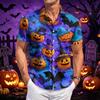 Men's Casual Short Sleeve Button Down Shirt Halloween Pumpkin Print Lightweight Breathable Fabric Summer Shirt