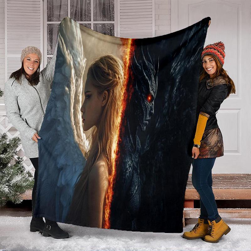 Angel Devil Fantasy Art Print Blanket Soft Comfortable All Seasons Couch Office Nap Travel Blanket Birthday Gift Christmas Present