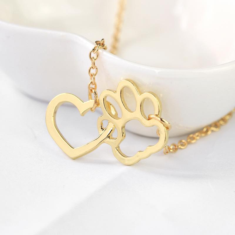 ZRM Fashion Hollow Pet Paw Footprint Necklace Shellhard Cute Animal Dog Cat Love Heart Pendant Necklace Jewelry For Women Girls