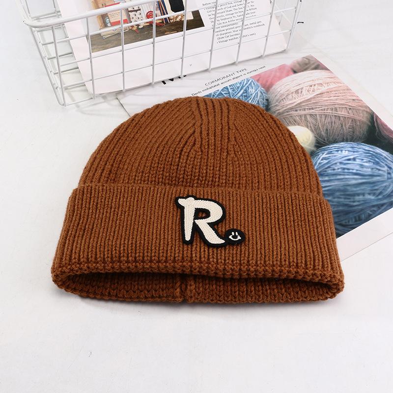 Korean Version New Solid Color Letter Knitted Hat Autumn and Winter Casual Versatile Wool Hat Student Face Little Couple Hat Women