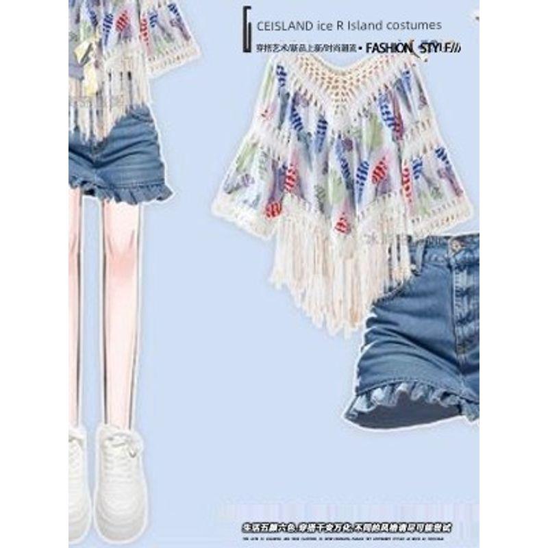 Bohemia Style Spring and Summer New Arrival Fashion V Neck Crocheted Cut Out Stitching Tassel Blouse Loose Sun Protection Outwear Women