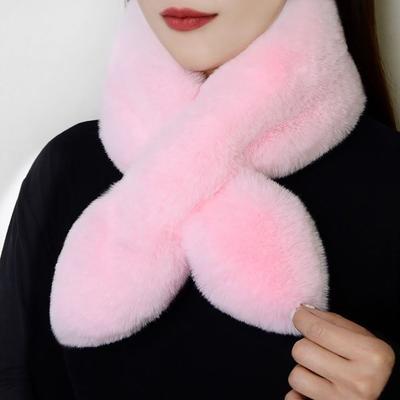 Carino Sciarpa Incrociata Monocolore Peluche Pelliccia Sintetica Coniglio Addensare Sciarpa da Collo Scialle Inverno Caldo Addensare Colletto Incrociato Scialle Sciarpa