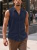 Camicia da uomo casual europea senza maniche in lino con bavero