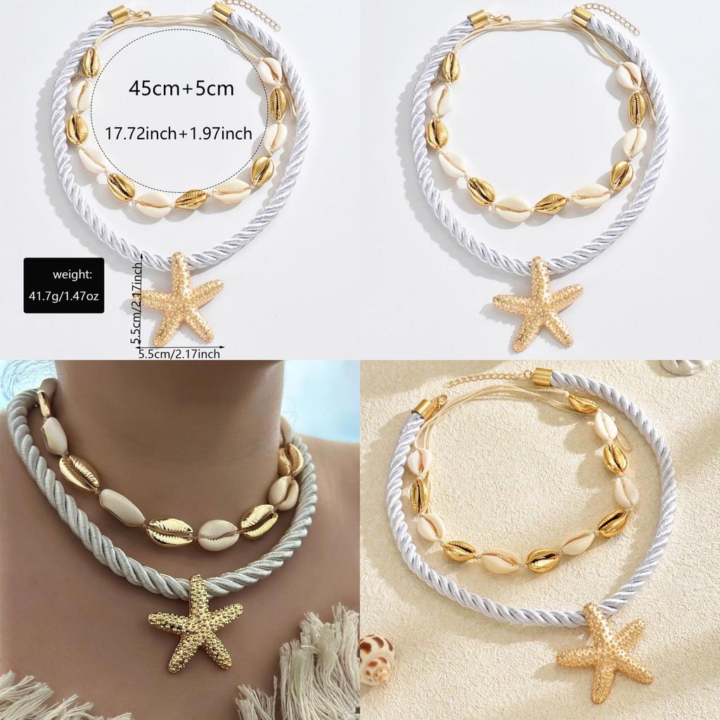 Natural Elements Summer Alloy Shell Starfish Pendant Necklace For Women