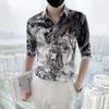 Summer New Turn-down Collar Fashion Half Sleeve Shirt Man High Street Casual Loose Button Cardigan Y2K Ice Silk Fabric Tops