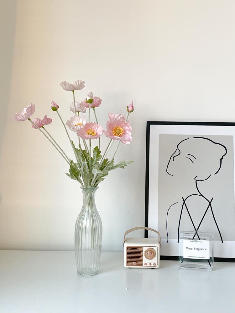 Poppy Pink Icelandic Artificial Flower Bouquet for Living Room Decoration