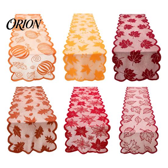 Halloween Pumpkin Table Runner Fall Decorations, Maples Leaves Lace Orange Seasonal Dining Room Tablecloth Runner, Autumn Harvest Thanksgiving