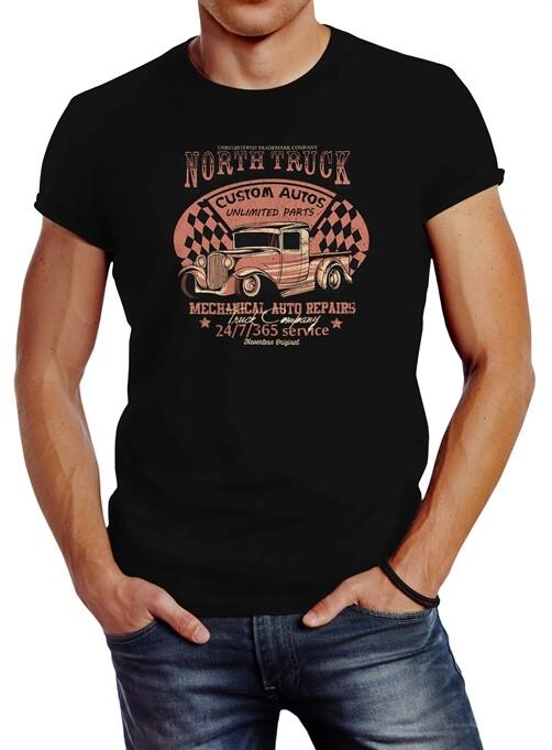 Mens Hot Rod Big Block Car Tuning V8 Vintage Truck Print Slim Fit T-Shirt-