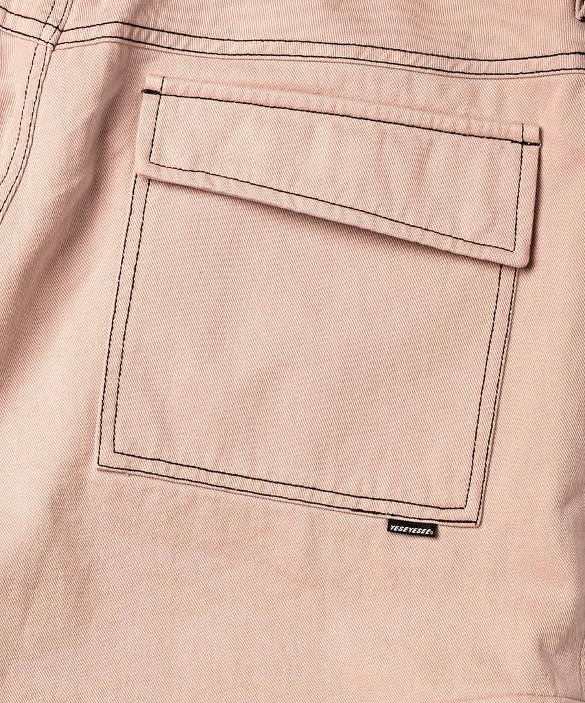 YESEYESEE Contrast Stitch Cargo Shorts Coral