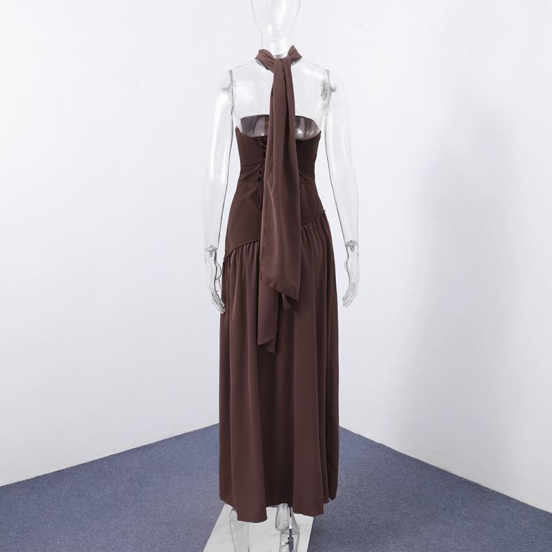 Mode Patchwork Schlitz Trägerloses Kleid Damen Elegant Ärmellos Rückenfrei Langes Kleid 2025 Sommer Neu Damen Abendparty Roben