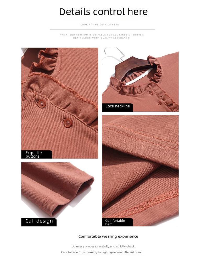 Women's Long-Sleeve Stand-Up Collar T-Shirts with Ruffled Collars, Loose Fit, Large Size - Perfect for Spring and Autumn