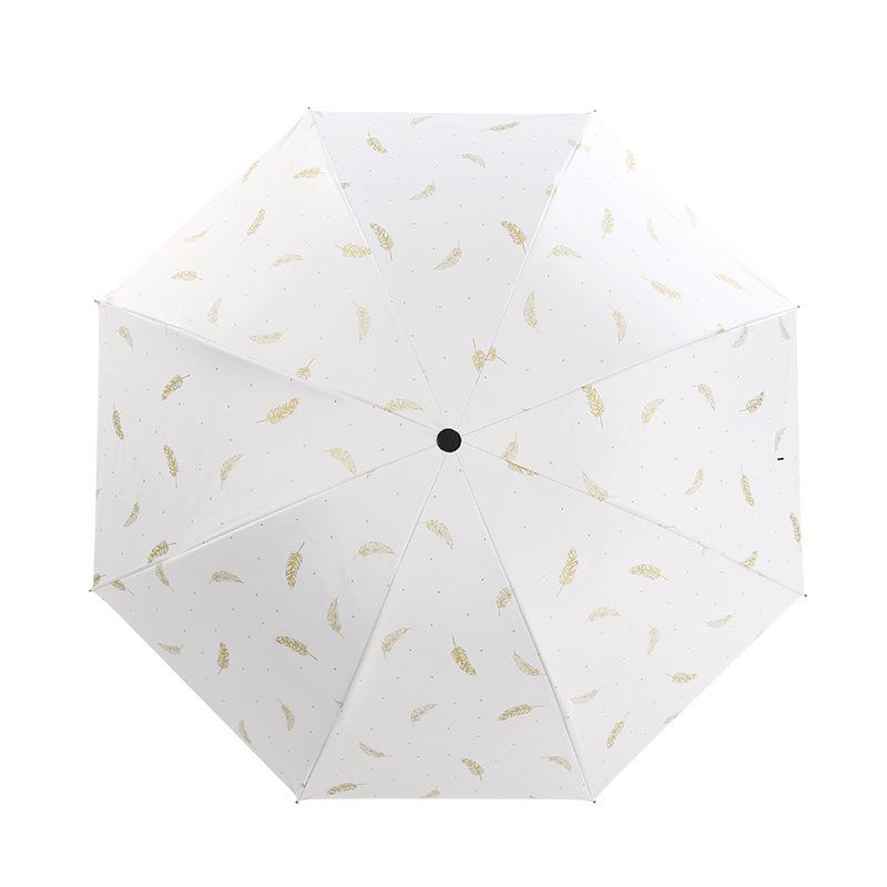 Feather Weatherproof Three-Fold Automatic Umbrella with Creative Black Glue Sunscreen Parasol.