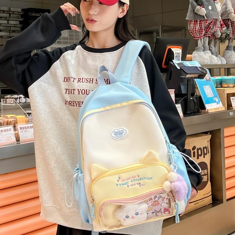 Schoolbag college style schoolbag female junior high school students cute Japanese transparent bar pain bag large food backpack student backpack tide