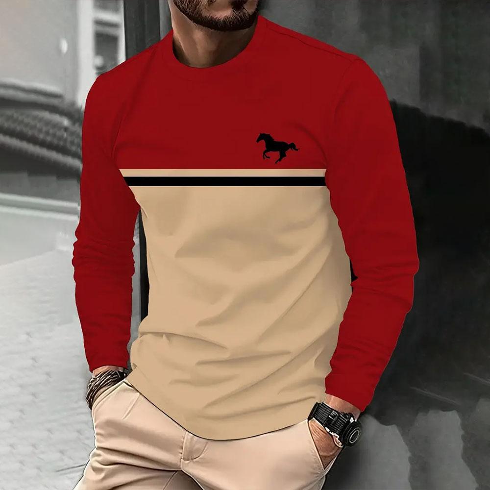 Men's Large Size Loose 3d Color T-shirt Autumn New Fashion Round Neck Long Sleeve Tshirt Men Street Daily Casual Sports Shirt
