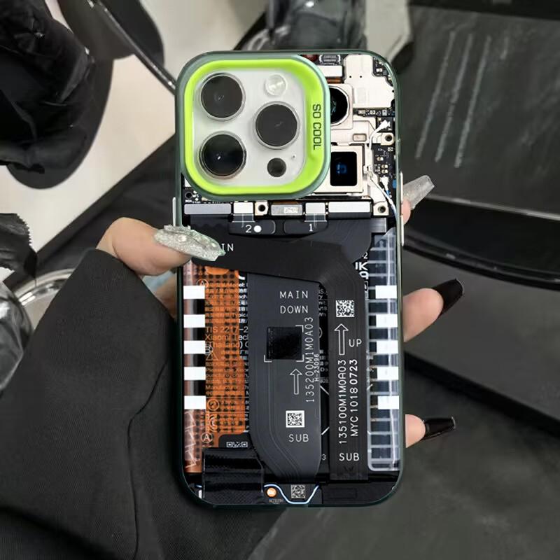 Creative Circuit Board Pattern Electroplate Silver IMD Case For iPhone 15 14 16 Pro Max 11 12 13 7 8 Plus X 16E Shockproof Cover