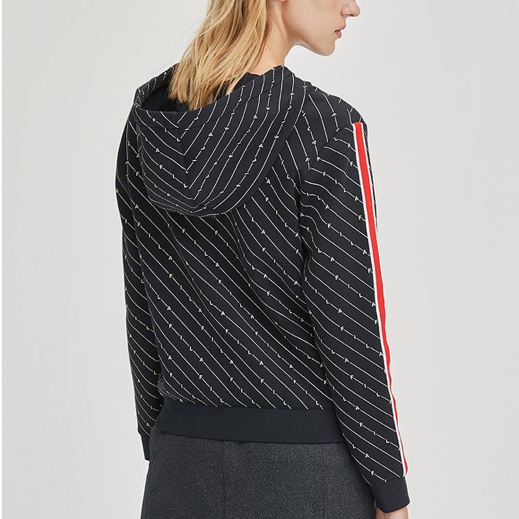 Fila Fleece Striped Print Casual Hoodie Women Hoodies Legendary-Blue F11W941204F-NV