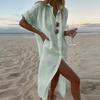 Summer Womens Fashionable Solid Color Cotton Linen Shirt Dress Elegant Casual Party Dress New Lapel Button Slit Midi Shirt Dress