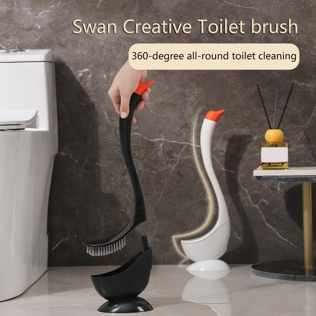 Erweiterte Reichweite Toilettenreinigung mit weichen flexiblen Borsten Ergonomischer Griff Schwanendesign Halter Kompakte Badezimmeraufbewahrung