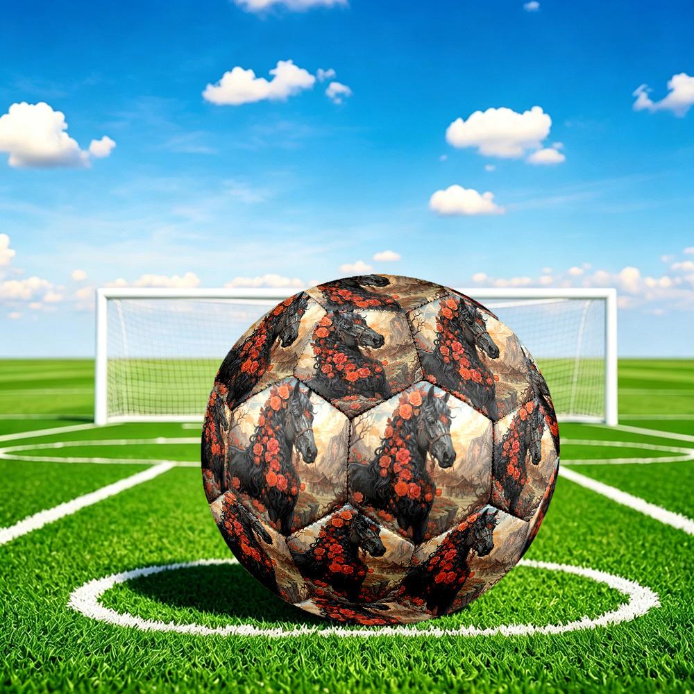 1pc Roses Horse Majesty Theme Soccer Ball Football, Size 5, Lightweight PVC, Durable Outdoor Training Soccer Ball, Gift M61466