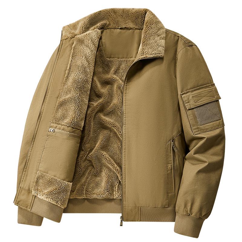 2025 Men's Double-Sided Washed Cotton Flight Jacket with Lambswool for Autumn/Winter