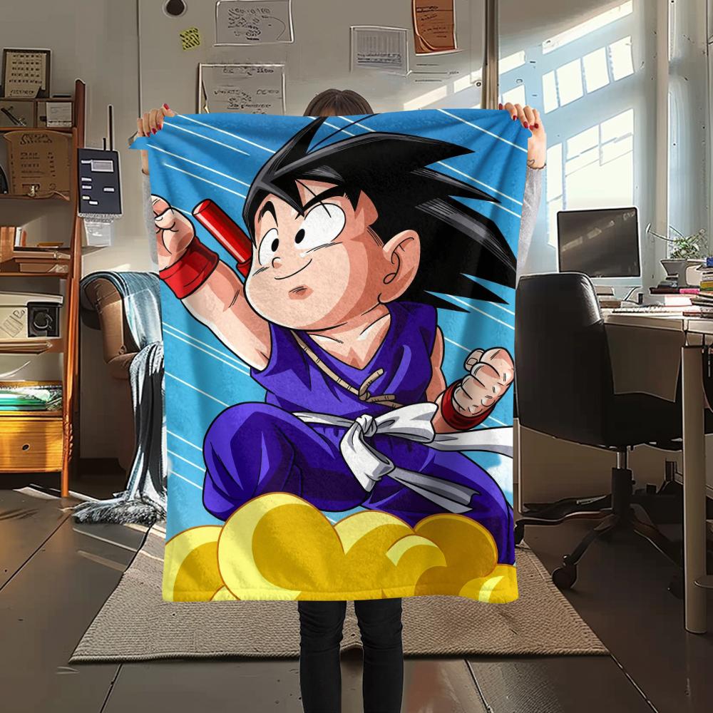 Goku Dragon Ball Cartoon Pattern Flannel Blanket, High Quality Comfortable for All Seasons, Home Decor, Warmth and Comfort, Perfect for Gifts.