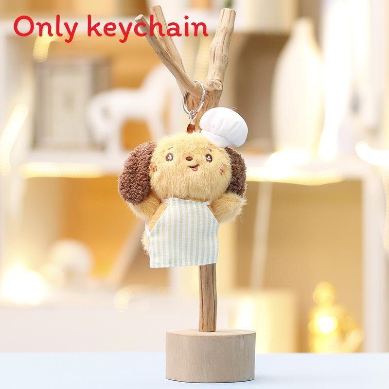 Plush Dog Keychain With Striped Apron Design For Car Bag Decor And Gift
