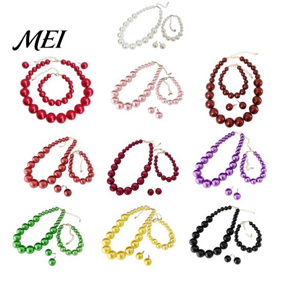 Faux Pearl Earrings Set 3Pcs/Set Imitation Pearls Jewelry Set, Adjustable Length Choker Necklace with Ear Studs And Bracelet, for Weddings Banquets