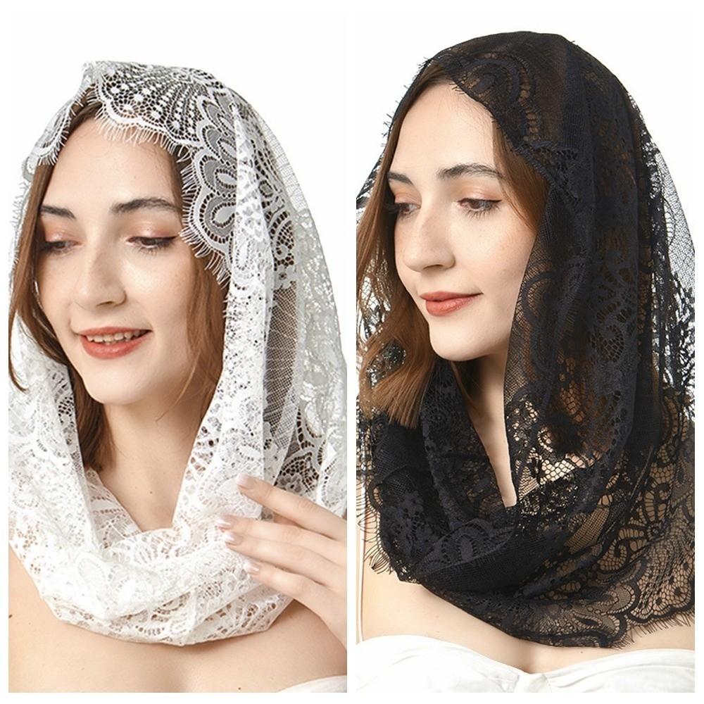 Elegant Black Lace Veil Catholic Spanish Style Bride Mantilla Head Cover Latin Mass Head Covering Wedding