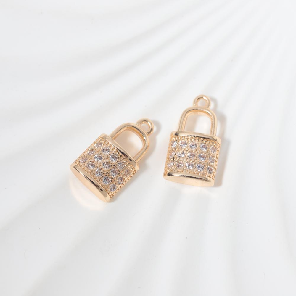 Copper Lock Charms with Paved Zirconia, Golden Plated, 2pcs for DIY Earrings Necklaces Jewelry Making 2 pieces золотой