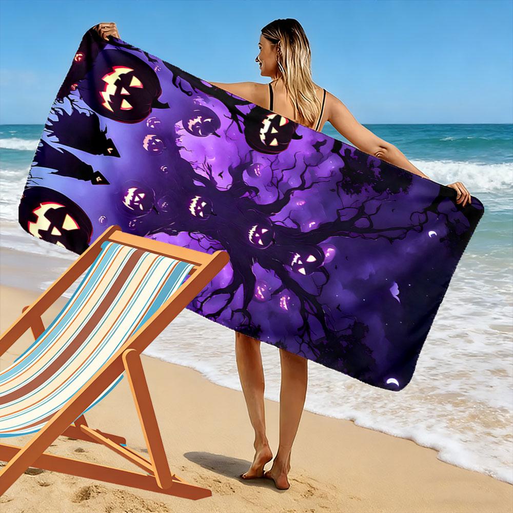 Eerie pumpkin twilight whispers Print beach towel, quick drying, suitable for travel, outdoor sports, jogging, the beach and swimming, gift
