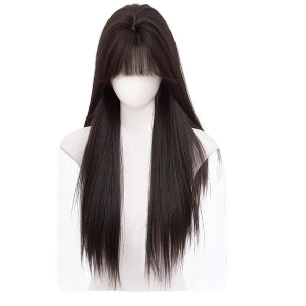 Natural Black Long Straight Synthetic Wig – Invisible Seamless, Fluffy, Volume-Boosting, Daily Wear for Women
