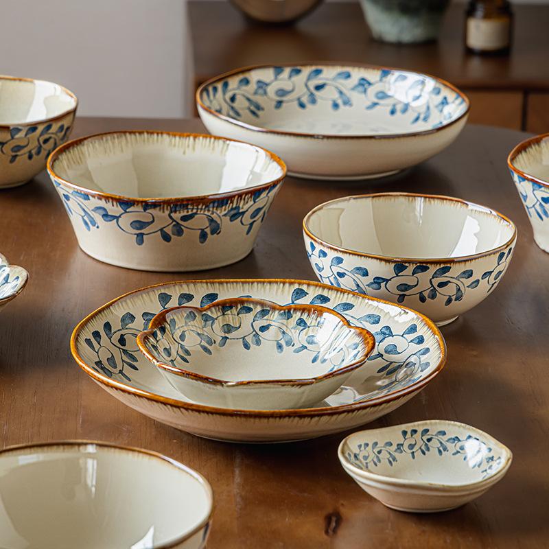 Zhifengcao Series Of Medieval Ceramic Tableware, Eating Dishes And Plates Combination, Restaurant Noodles, Dishes And Plates Export