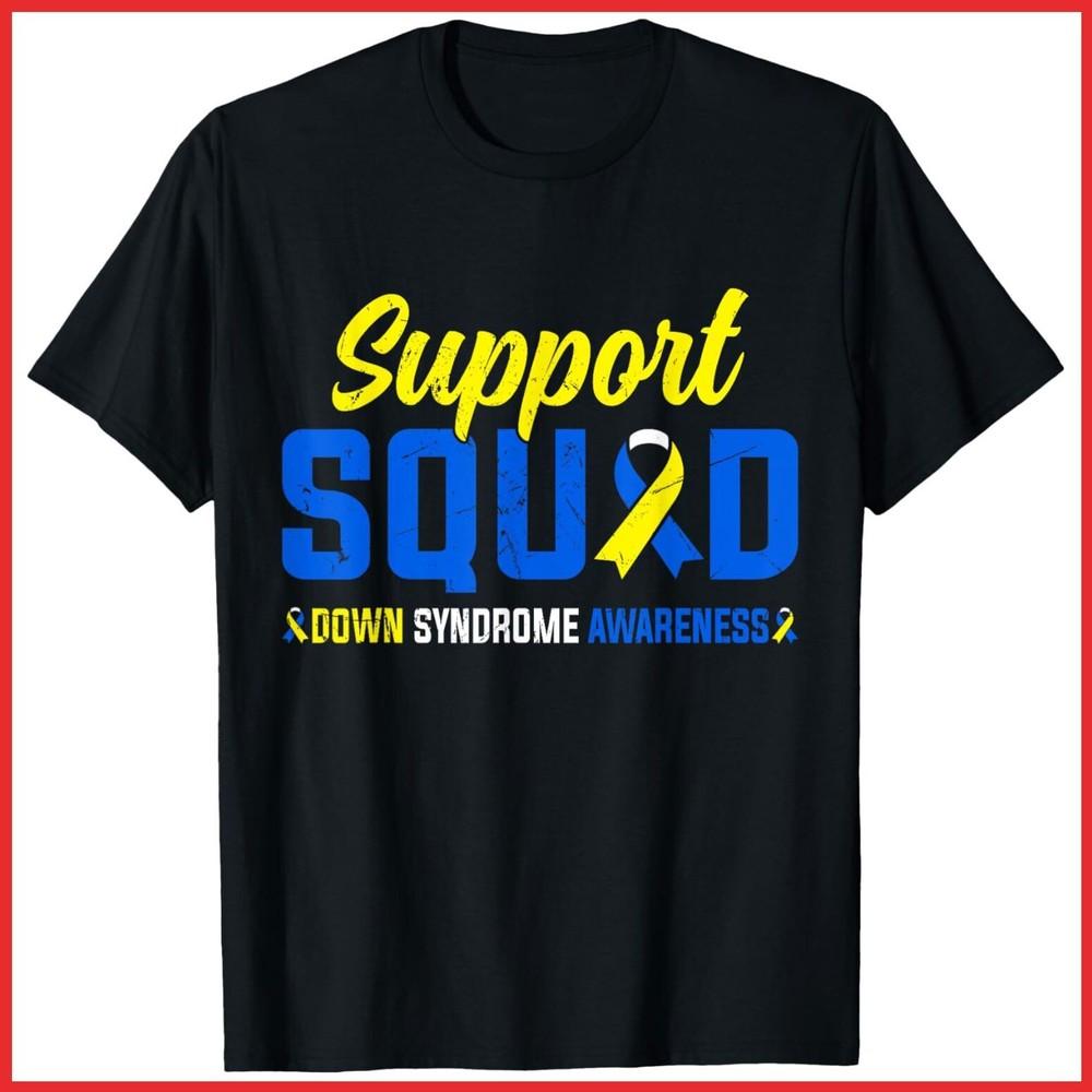 Support Squad Down Syndrome Awareness Day Blue And Yellow Black Cotton T-Shirt Unisex T-Shirt XXXL