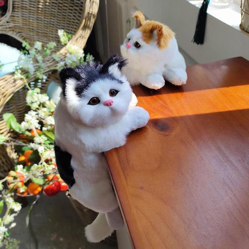 Simulation Furry Hanging Cat Realistic Cat Doll Animal Figurines Plush Hanging Kitten Toy Cute Kitten Model Gift Home Tv Decor