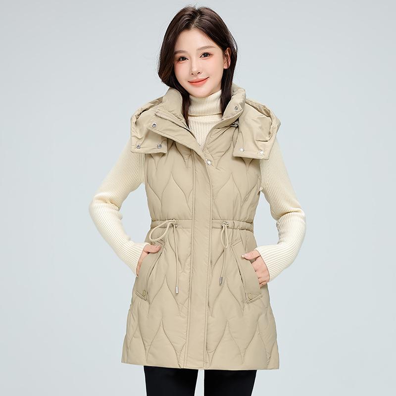 

Женский хлопковый жилет большого размера средней длины, женский осенне-зимний жилет средней длины с капюшоном на пуху, утолщенная жилетка-куртка XXXL хаки