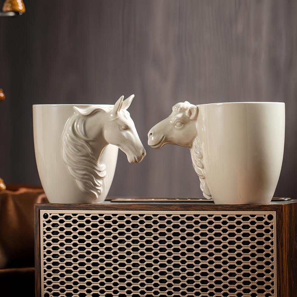 Ceramic Coffee Cup Creative Relief Handle Horse Camel Personality Tea Cup Water Cup High Quality Light Luxury Kitchen CupUtensil