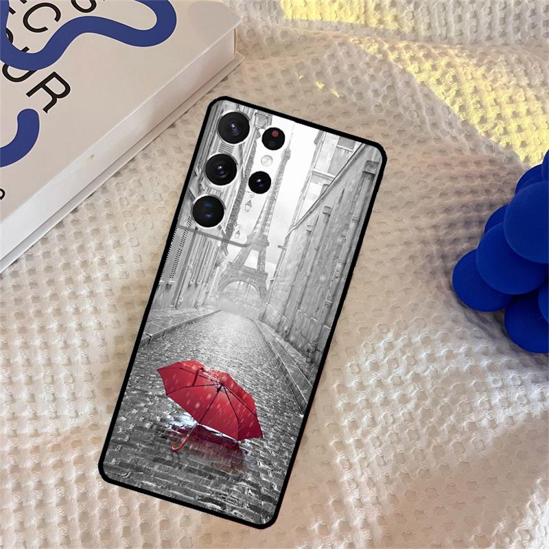Red Umbrella Eiffel Tower Phone Case For Samsung Galaxy S25 Ultra S9 S10 S20 S22 S21 S23 Plus S24 FE Portector Cover