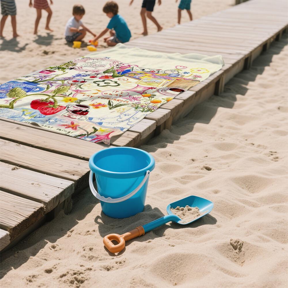 Positive Quote Doodle Oversized Microfiber Beach Towel Sand Proof Quick Dry, Absorbent for Swimming Pool Travel Camping