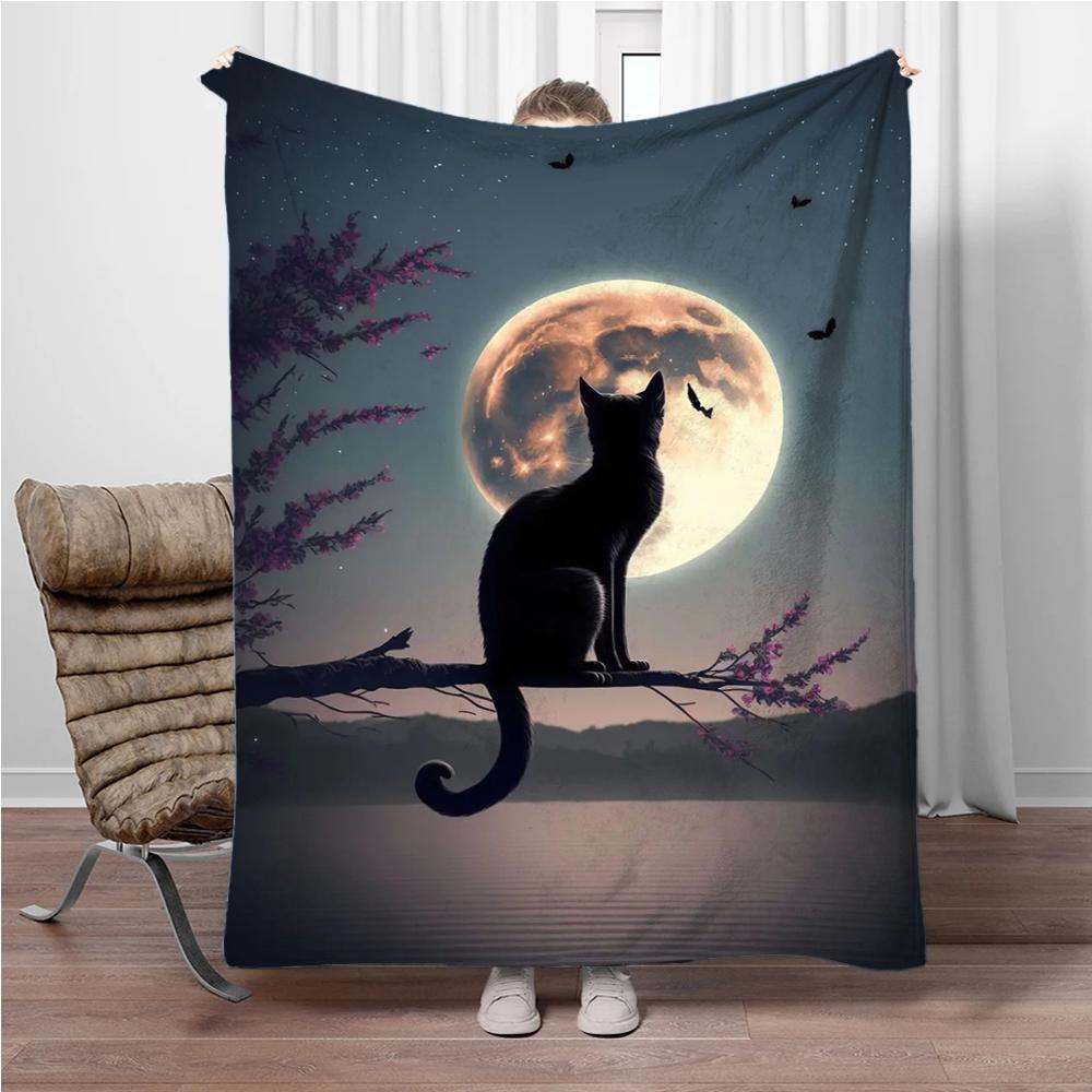 Cats Cherry Blossom Flannel Blanket Children Warm Soft Blanket for Sofa Bed Cover Blanket Suitable for Birthday Souvenir Gifts