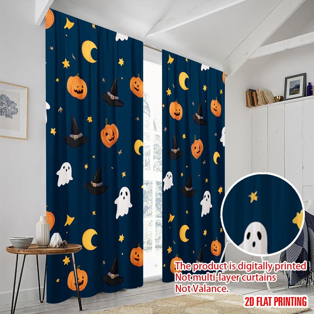 2pcs,2D Plane Printing Creative Curtains Halloween Pumpkin (21) Durable Polyester (without Rod) Holiday Perfect for Bedroom &
