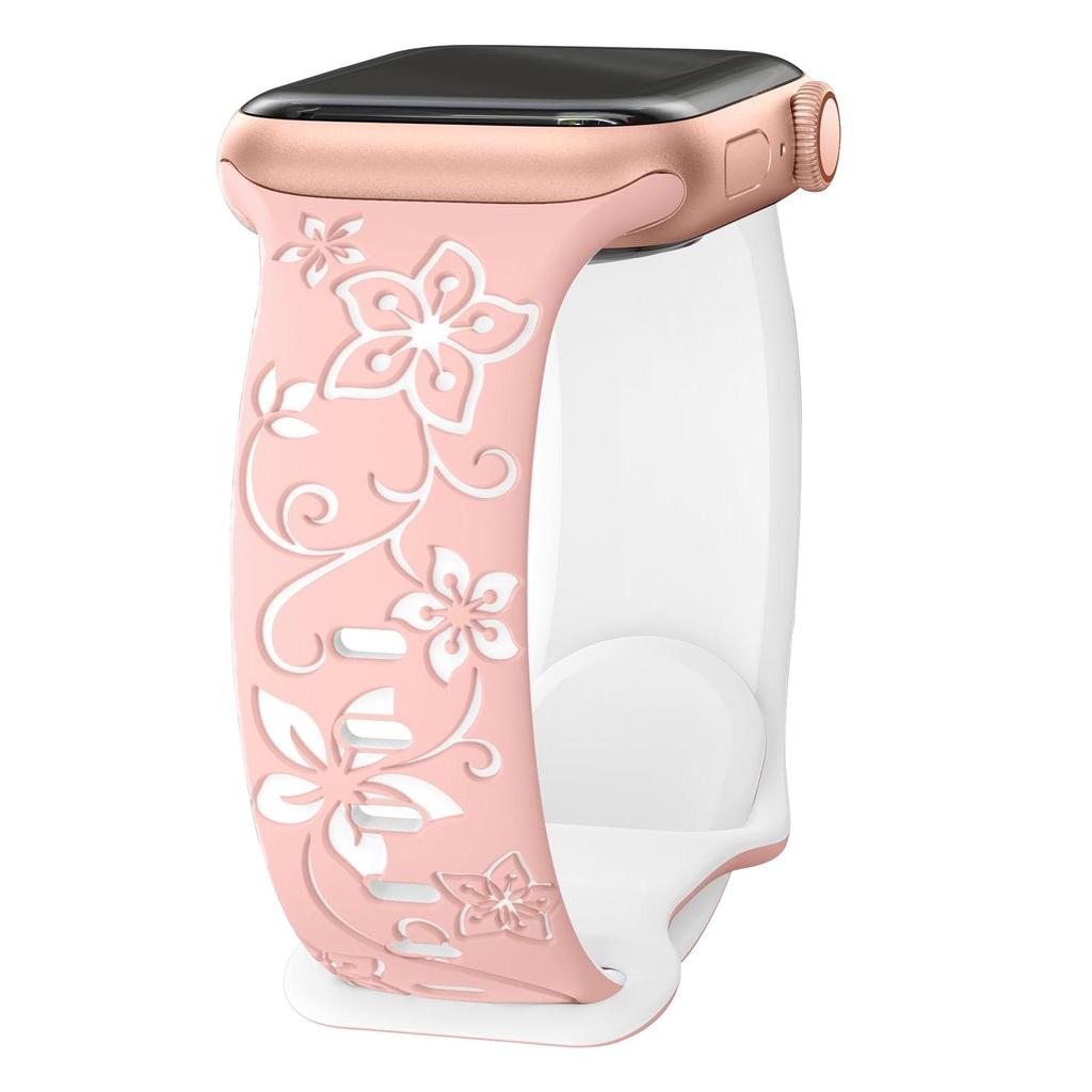 Compatible Apple Floral Engraved Silicone Watch Band for iWatch