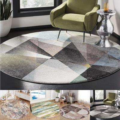 Abstract Geometric Circle Rug, Modern Carpet with Multi-Color Pattern for Contemporary Living Room Artistic Floor Decoration