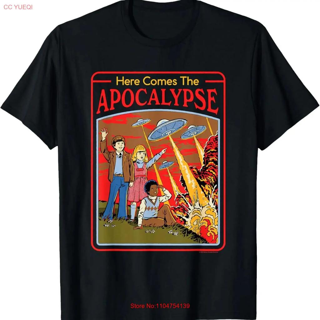 Here Comes the UFO Apocalypse Retro Dark Humor T Shirt vintage Washed Casual fashion Comfortable homme Breathable Versatile