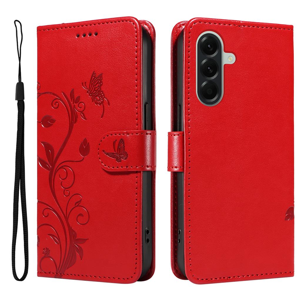 For Samsung Galaxy A57 5G PU Leather Cases Flower Pattern Wallet Stand Phone Cover with Strap