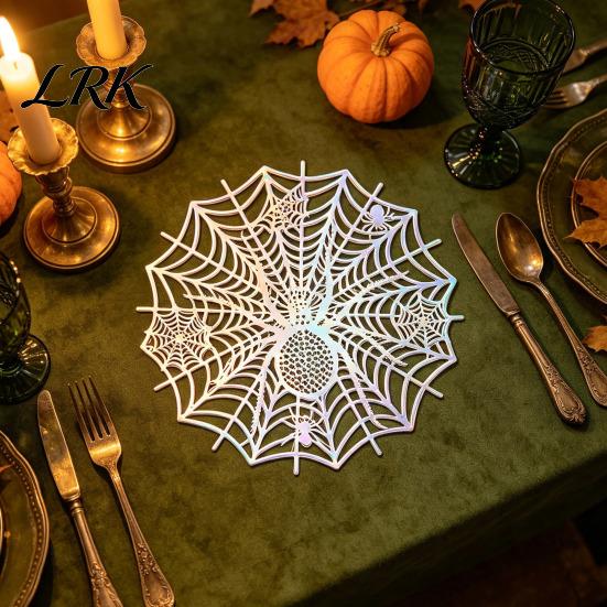 Easy to Clean Table Mats for Dining Halloween Spider Web Placemat Table, Heat Resistant PVC Mats, Protectors Waterproof Non-Slip Hollow Decorative