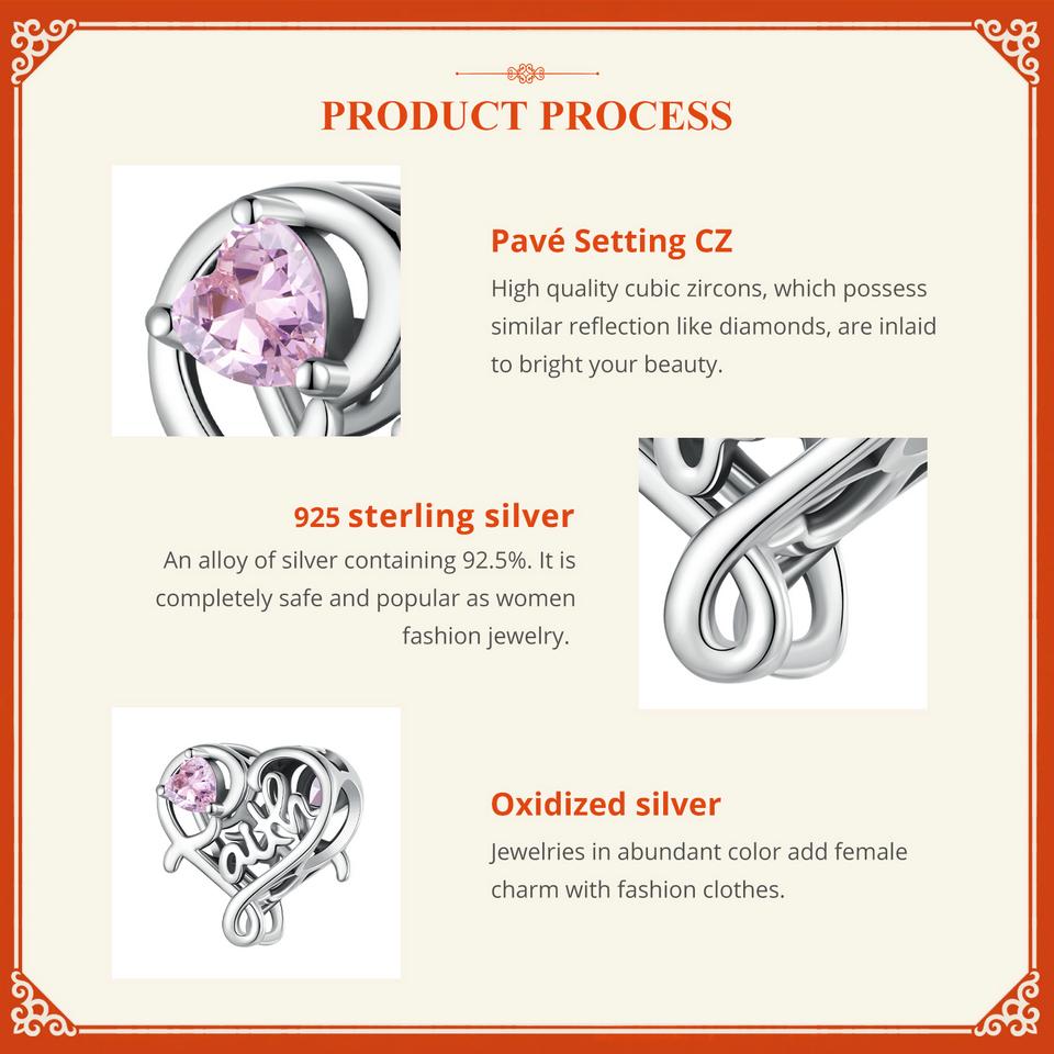 BAMOER Faith Charm for Women 925 Sterling Silver Cross Pendant Heart Shaped CZ Initial Pendant Fit Charm Bracelet Christmas Gift