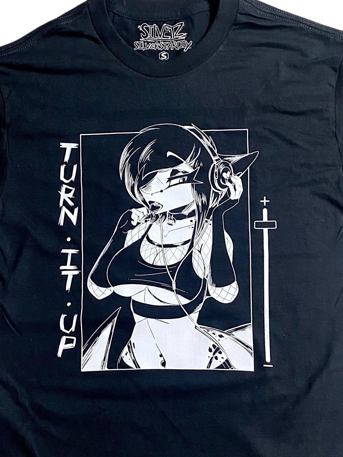 

Turn it up - Y2K Furry Shark Girl music Black T-Shirt M