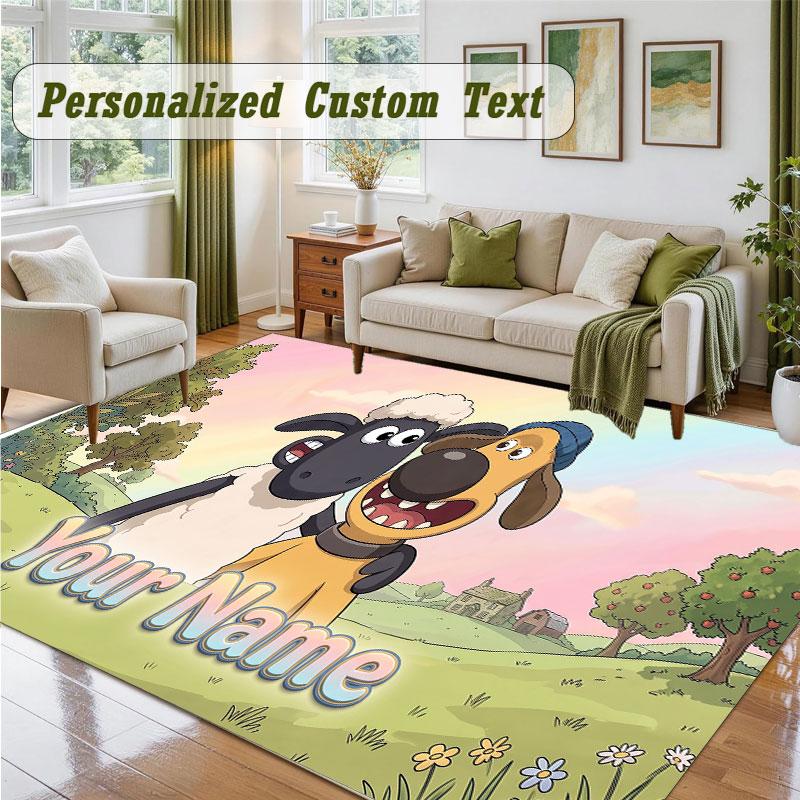 Crystal Velvet Square Rug Custom NameShaun the Sheep Pattern Non Slip Home Floor Decor Rug